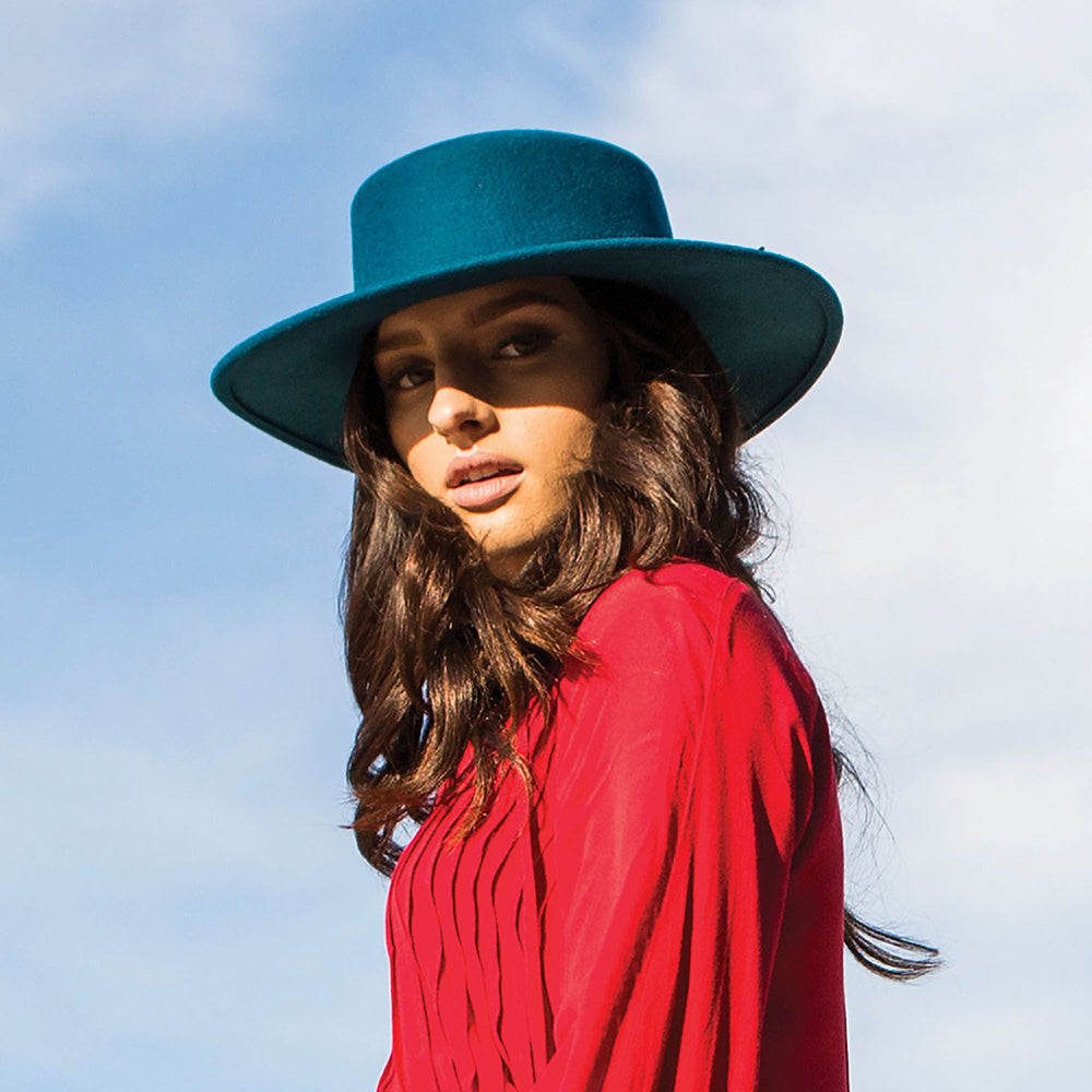 Scala Hats Dunia Wool Felt Boater Hat - Teal