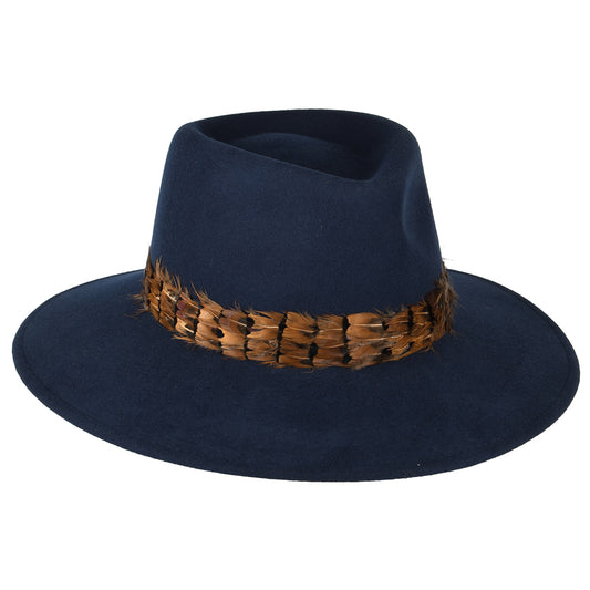 Failsworth Hats Showerproof Feather Fedora Hat - Navy Blue