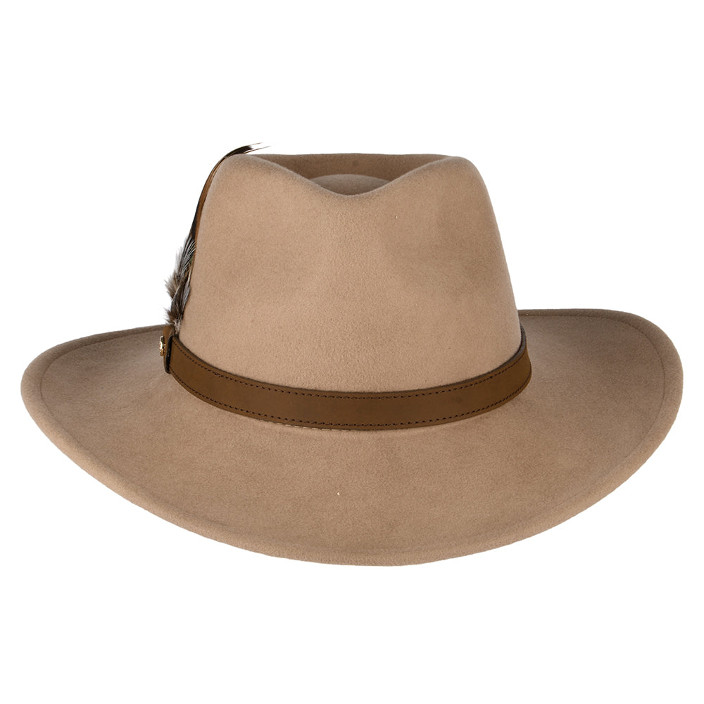 Failsworth Hats Showerproof Wool Felt Outback Hat With Feathers - Camel