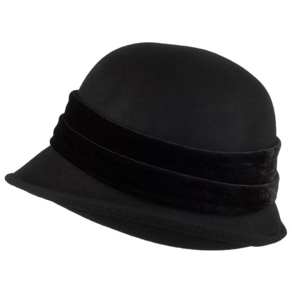 Scala Hats Madeline Wool Felt Cloche with Velvet Band - Black