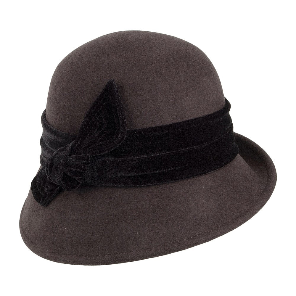 Scala Hats Madeline Wool Felt Cloche with Velvet Band - Chocolate