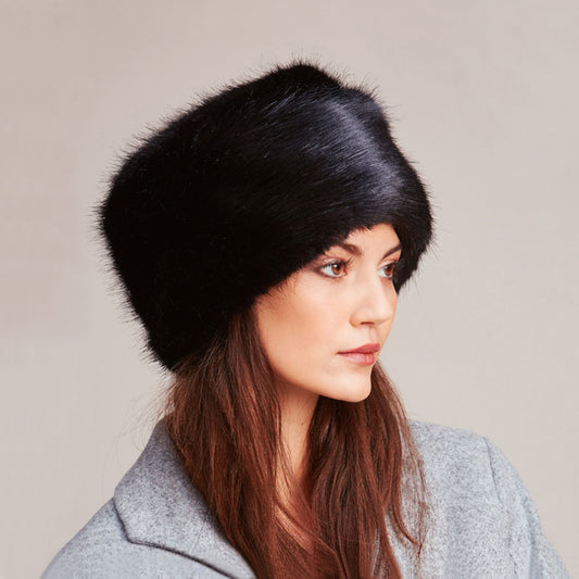 Helen Moore Womens Faux Fur Winter Pillbox Hat - Black