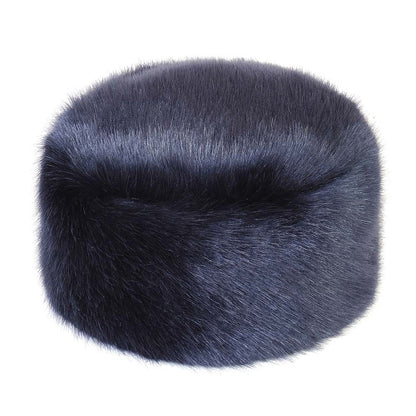 Helen Moore Womens Faux Fur Winter Pillbox Hat - Navy Blue