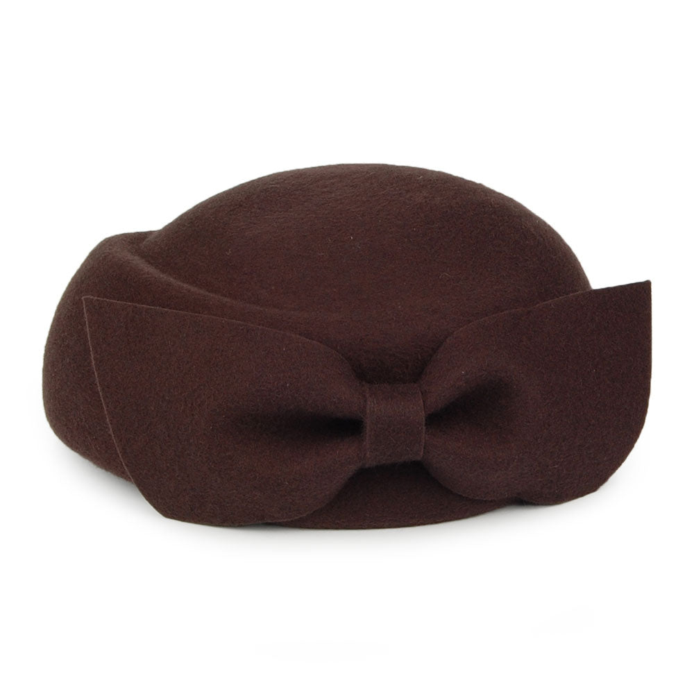 Whiteley Hats Avery Wool Pillbox Hat with Bow - Chocolate