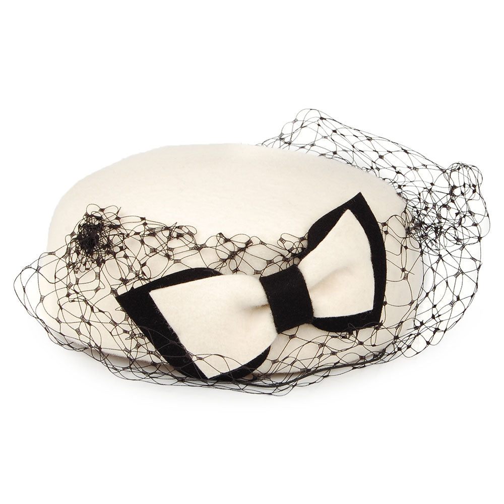 Whiteley Hats Veda Bow With Veil Pillbox Hat - Winter White