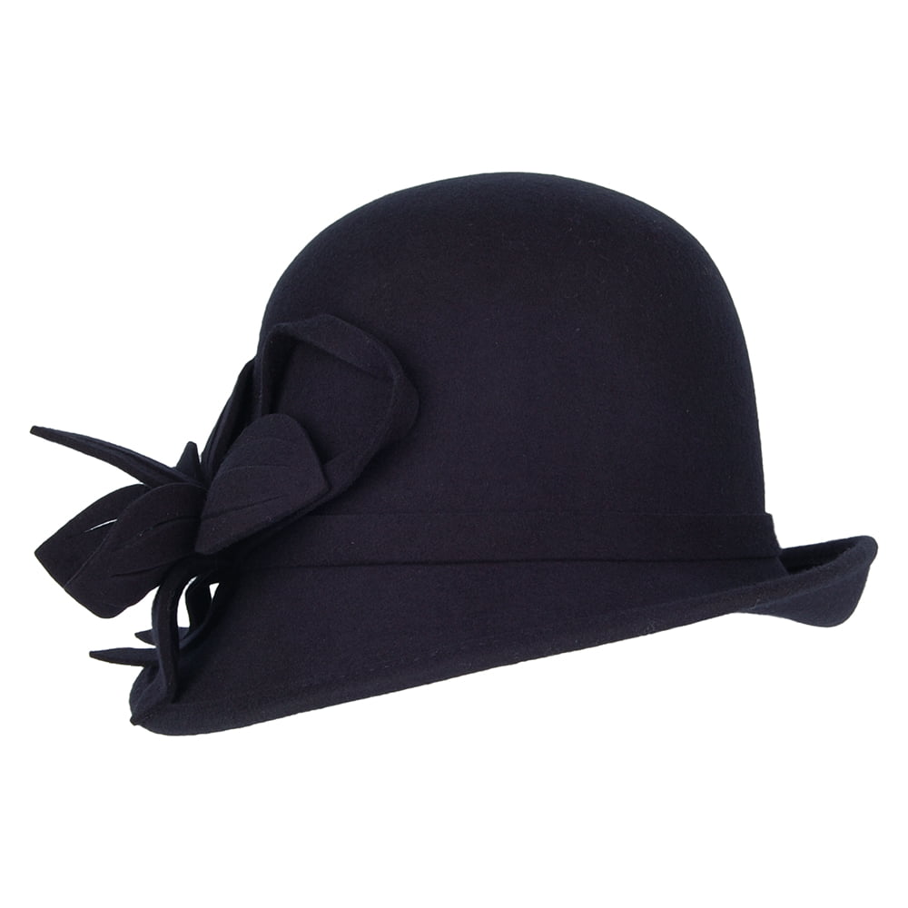 Failsworth Hats Wool Felt Flower Cloche - Navy Blue