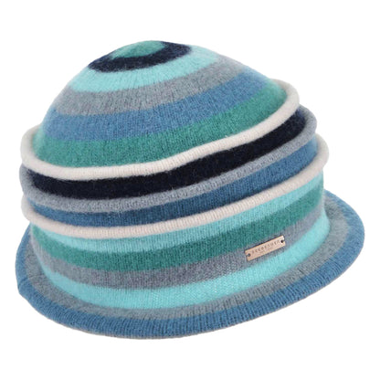 Seeberger Hats Striped Boiled Virgin Wool Cloche Hat - Jade-Blue