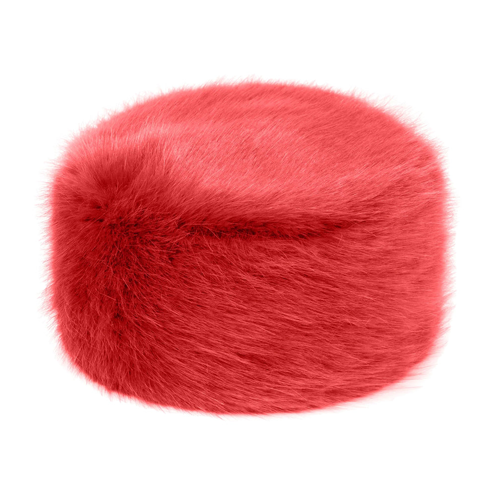 Helen Moore Womens Faux Fur Winter Pillbox Hat - Deep Red