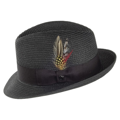Jaxon & James Pinch Crown Straw Trilby Hat - Black