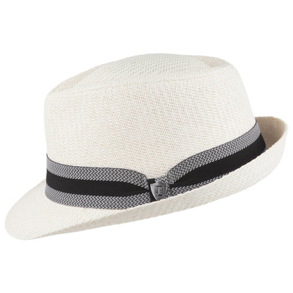 Dorfman Pacific Hats Matte Toyo Straw Trilby Hat with Striped Band - Ivory