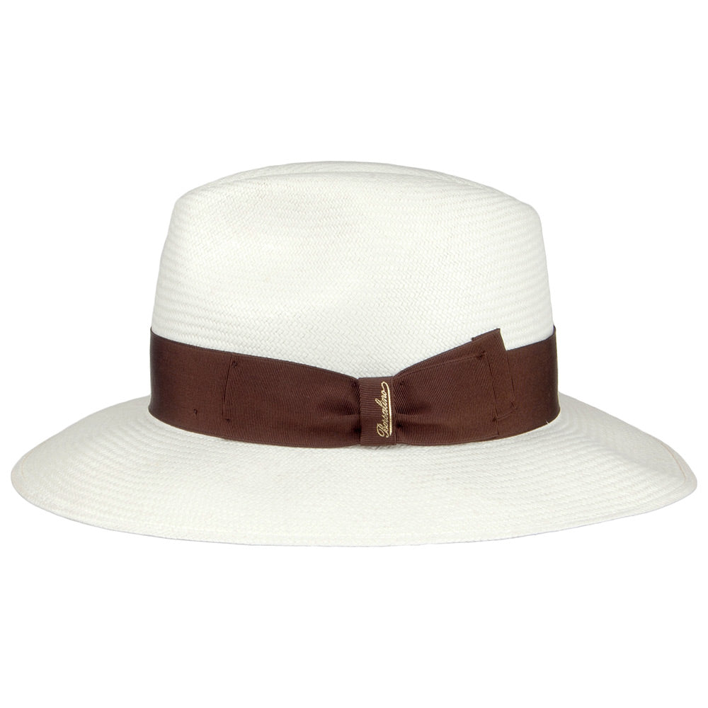 Borsalino Fine Panama Fedora Hat with Brown Band - Bleach