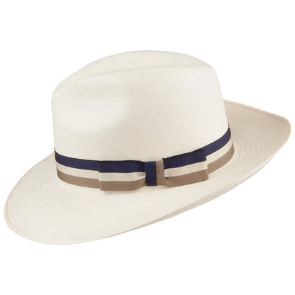 Olney Hats Snap Brim Panama Hat with Striped Band - Bleach