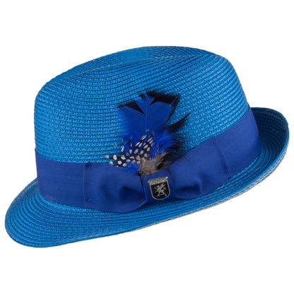 Stacy Adams Hats Toyo Straw Pinch Crown Trilby Hat - Royal Blue