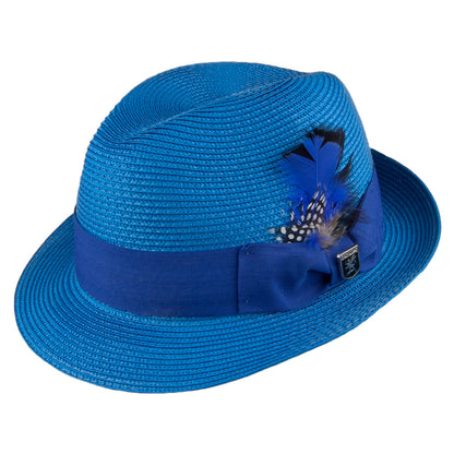 Stacy Adams Hats Toyo Straw Pinch Crown Trilby Hat - Royal Blue