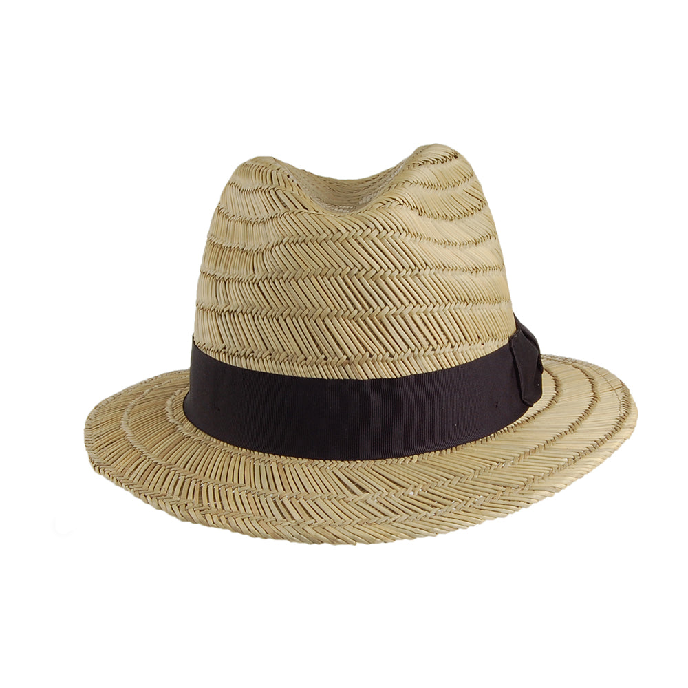 Brixton Hats Rollins Straw Fedora Hat - Natural-Black