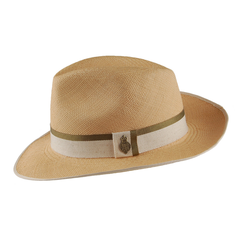 Christys Hats Classic Preset Panama Fedora With Khaki Tip Band - Natural