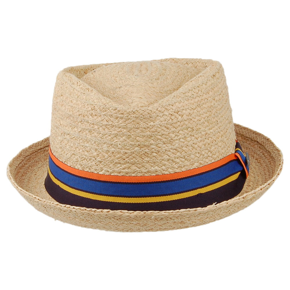 Stetson Hats Raffia Straw Diamond Crown Pork Pie Hat - Natural