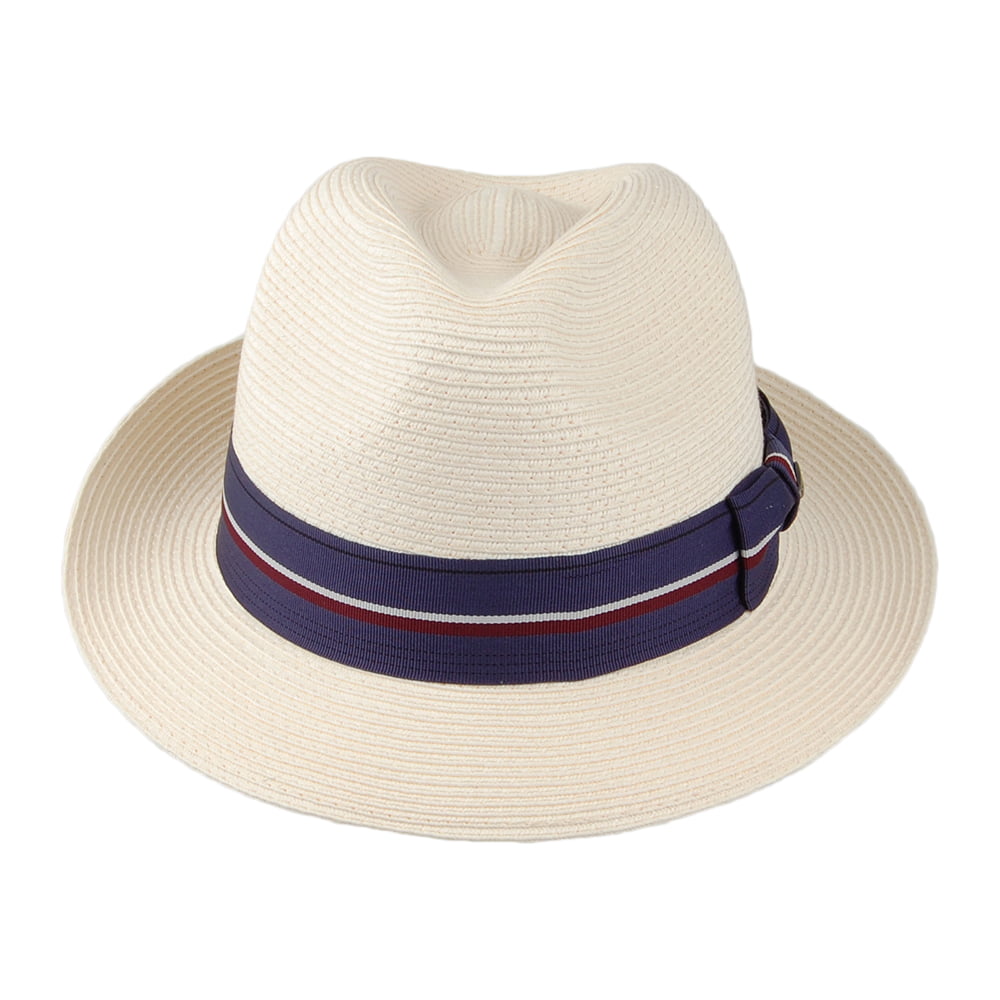 Scala Hats Drums Fine Braid Toyo Fedora Hat - Natural-Indigo