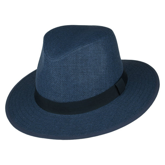 Failsworth Hats Toyo Straw Safari Fedora Hat - Navy Blue