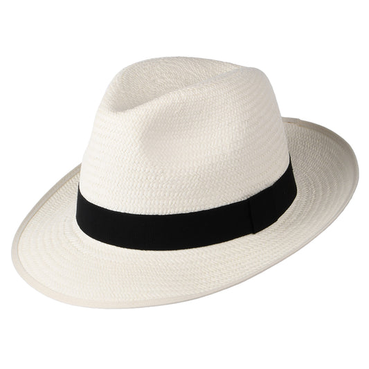Christys Hats Bexley Panama Fedora Hat with Black Band - Bleach