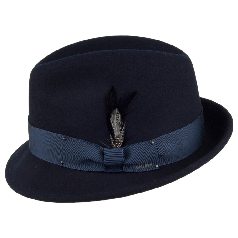 Bailey Hats Tino Crushable Water Repellent Wool Felt Trilby Hat - Navy Blue
