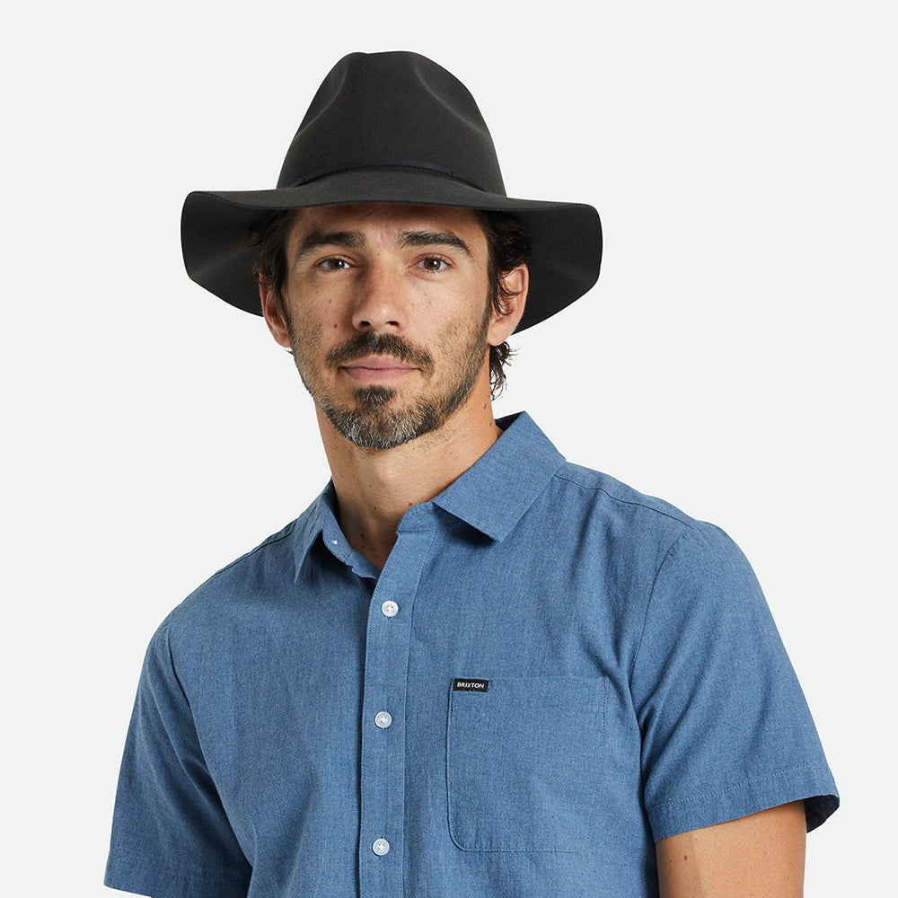 Brixton Hats Wesley Packable Wool Felt Fedora Hat - Washed Black