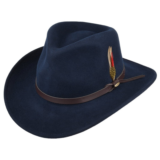 Scala Hats Dakota Crushable Water Repellent Wool Felt Outback Hat - Navy Blue