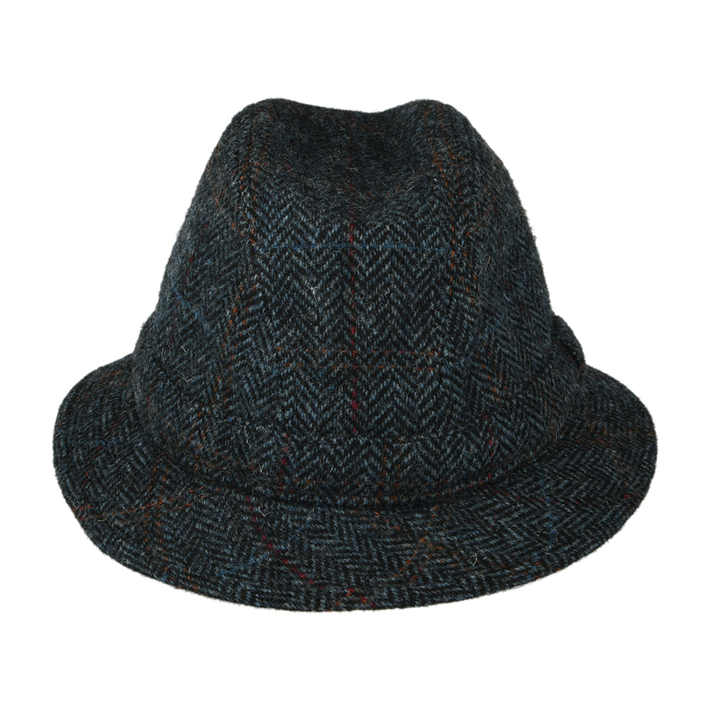 City Sport HARRIS TWEED Herringbone Rollable Trilby Hat - Navy Blue