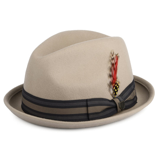 Brixton Hats Gain Wool Felt Trilby Hat with Striped Band - Light Fawn