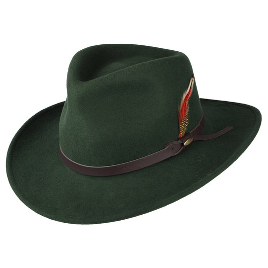 Scala Hats Dakota Crushable Water Repellent Wool Felt Outback Hat - Forest
