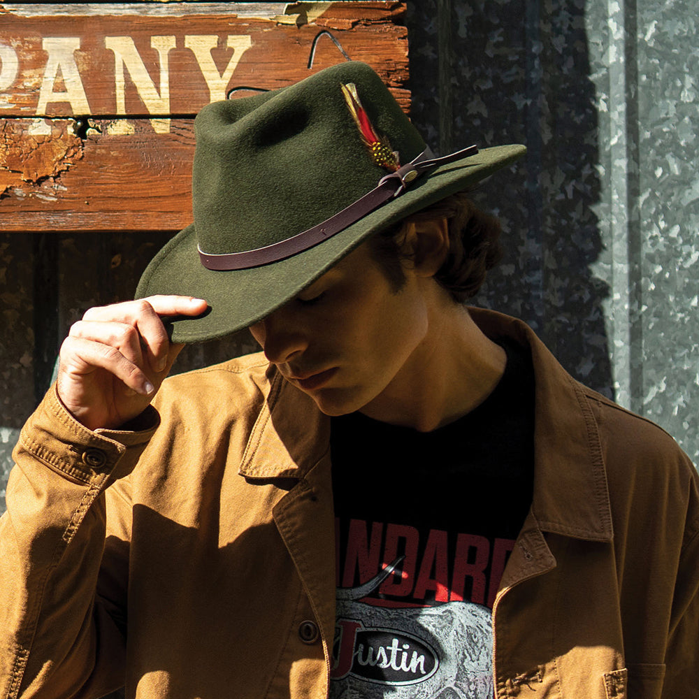 Scala Hats Dakota Crushable Water Repellent Wool Felt Outback Hat - Forest