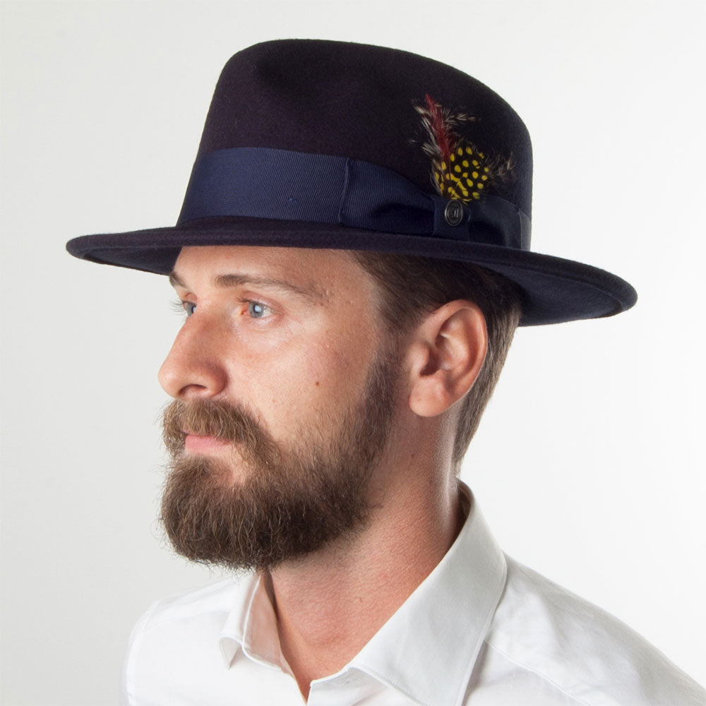 Jaxon & James Crushable C-Crown Wool Felt Fedora Hat - Navy Blue