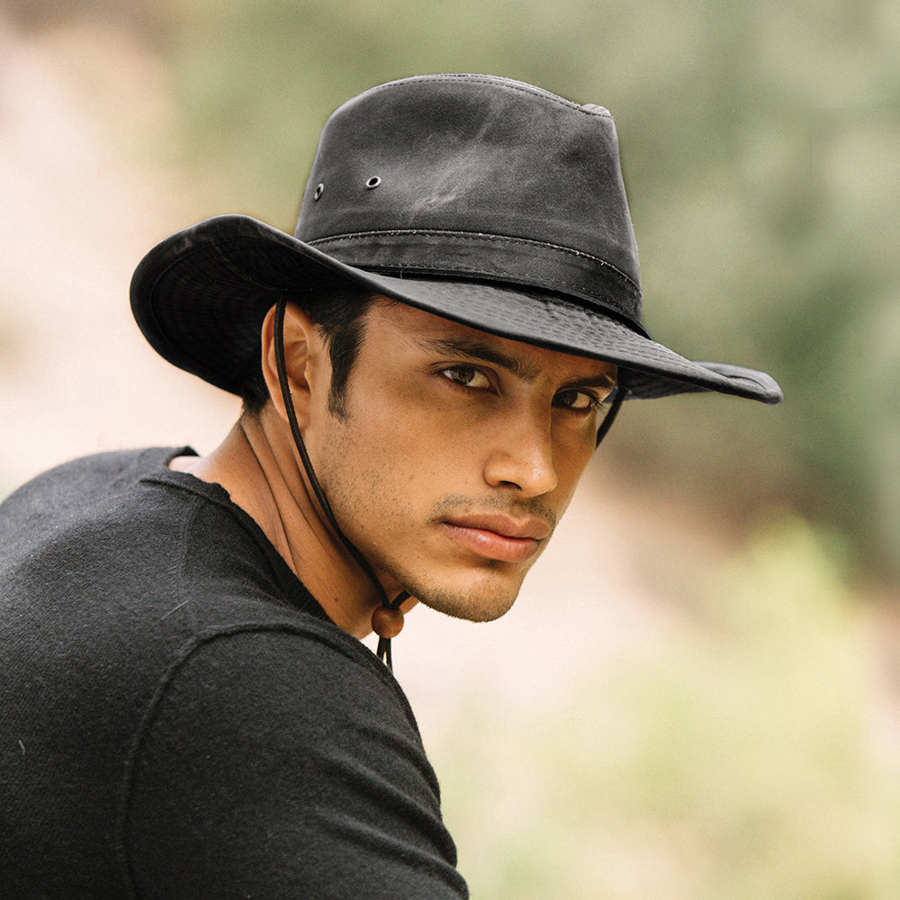 Dorfman Pacific Hats Weathered Cotton Outback Hat - Black