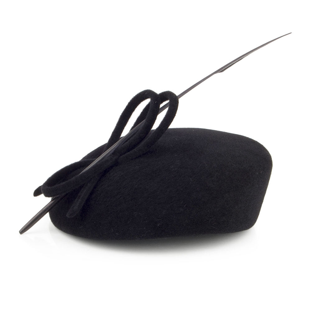 Whiteley Hats Fur Felt Beret with Quill - Black