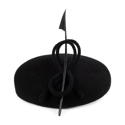 Whiteley Hats Fur Felt Beret with Quill - Black