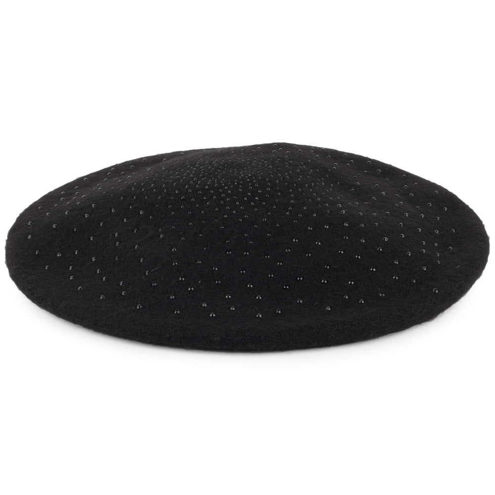 Whiteley Hats Wool Beret With Jet Stones - Black