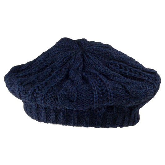 Whiteley Hats Cable Knit Beret - Navy Blue