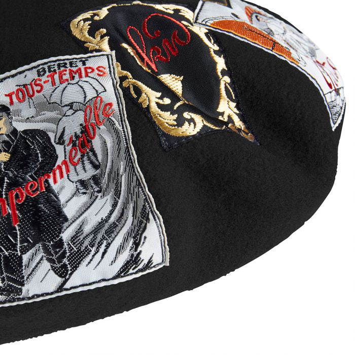 Laulhère Hats Eridan Vintage Patch Merino Wool Beret - black