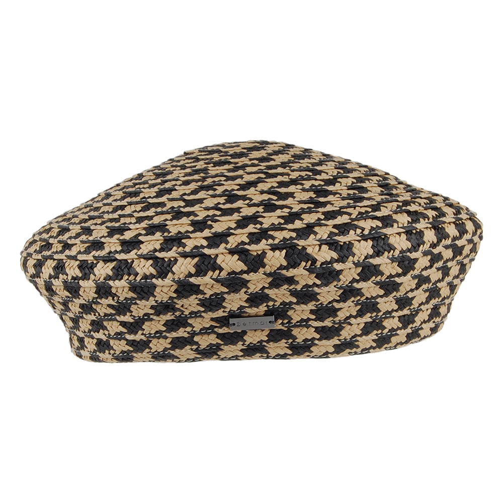 Betmar Hats Christine Houndstooth Summer Beret - Black-Natural