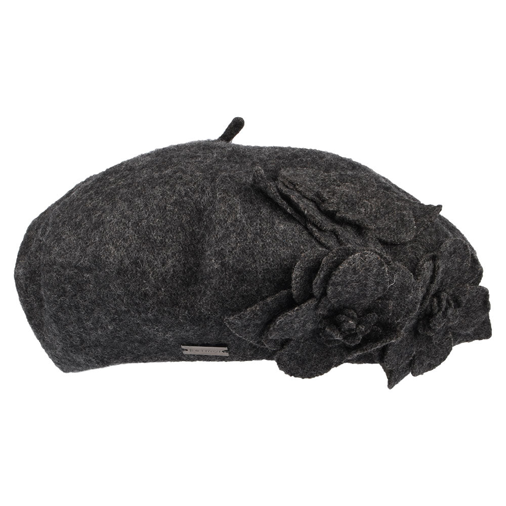 Betmar Hats Flower Beret - Charcoal Heather