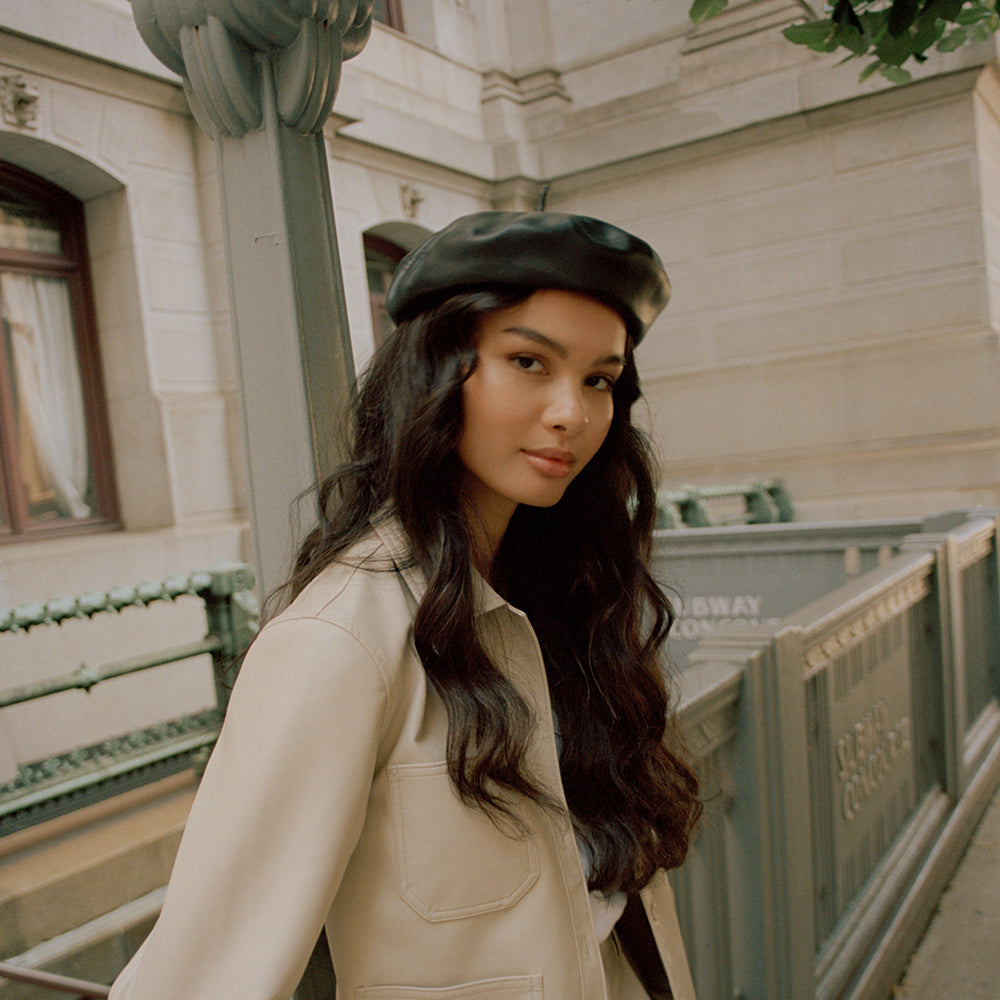 Brixton Hats Audrey II Faux Leather Beret - Black