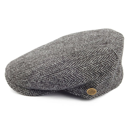 Olney Hats Harris Tweed Herringbone Flat Cap - Grey