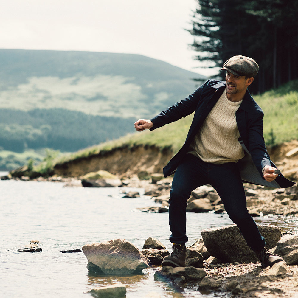 Failsworth Hats HARRIS TWEED Herringbone Carloway Newsboy Cap - Olive-Blue