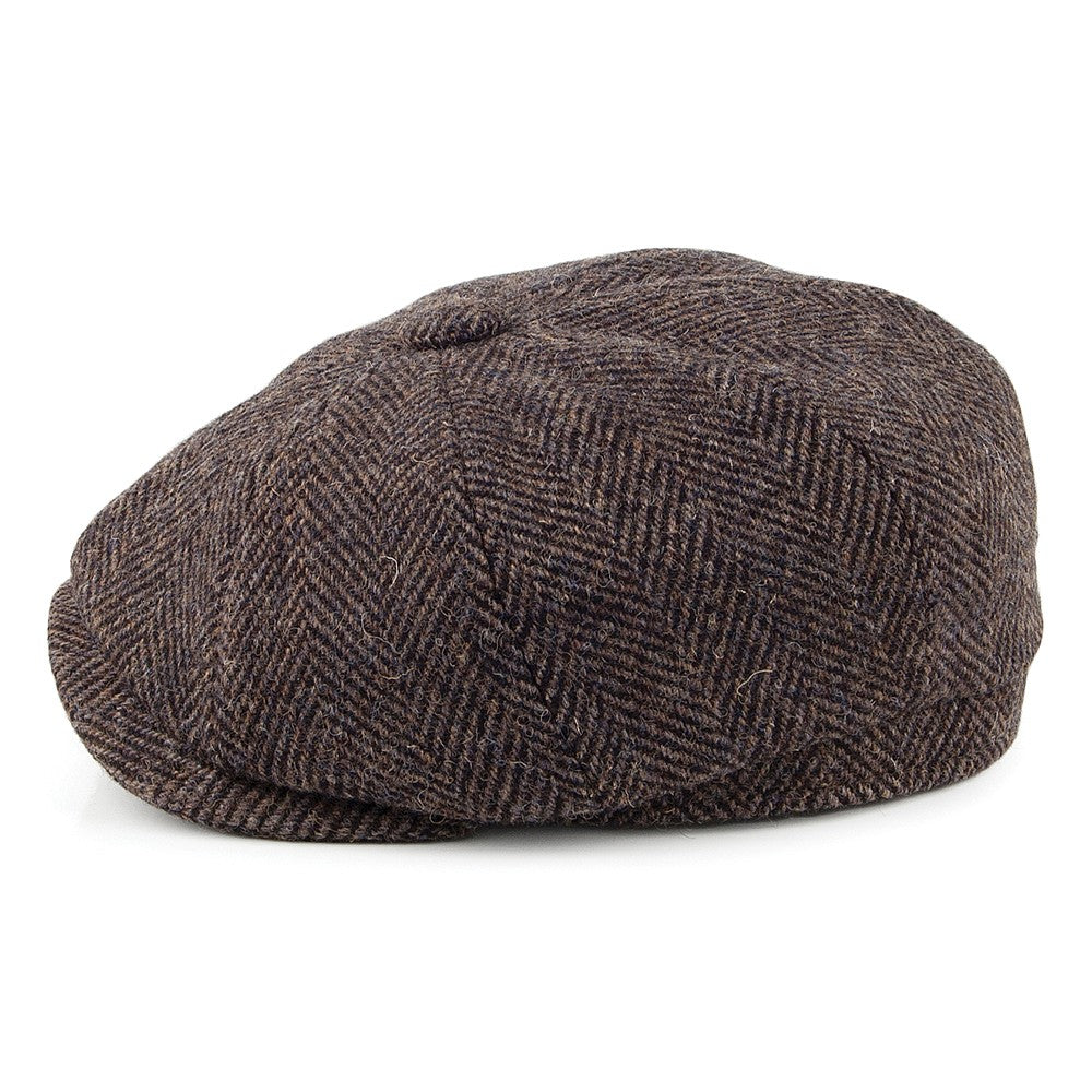 Olney Hats HARRIS TWEED Herringbone Newsboy Cap - Brown