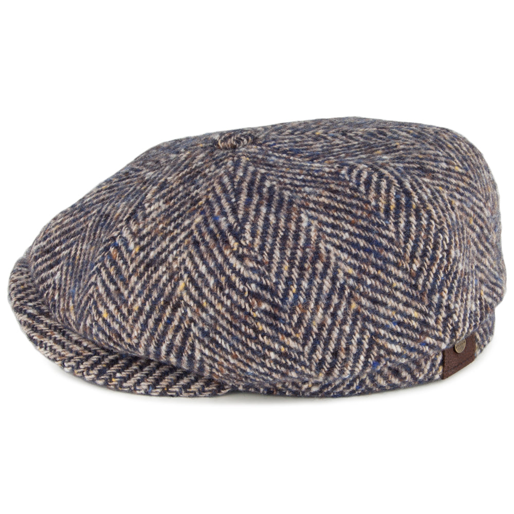 Stetson Hats Hatteras Herringbone Virgin Wool Newsboy Cap - Blue-Brown