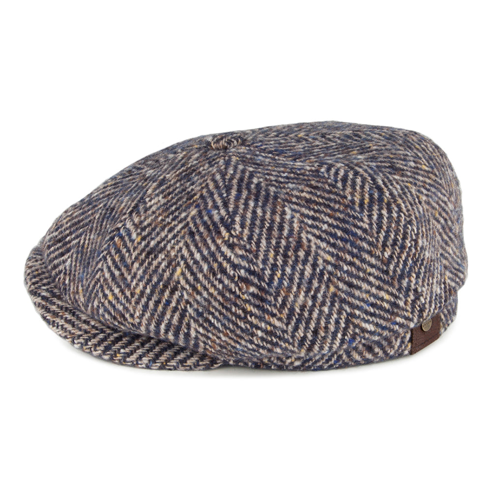 Stetson Hats Hatteras Herringbone Virgin Wool Newsboy Cap - Blue-Brown