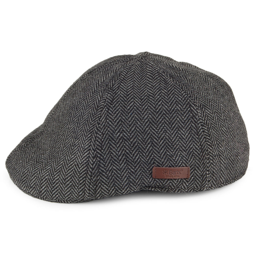 Barts Hats Mr. Mitchell Herringbone Duckbill Flat Cap With Brown Tab - Black