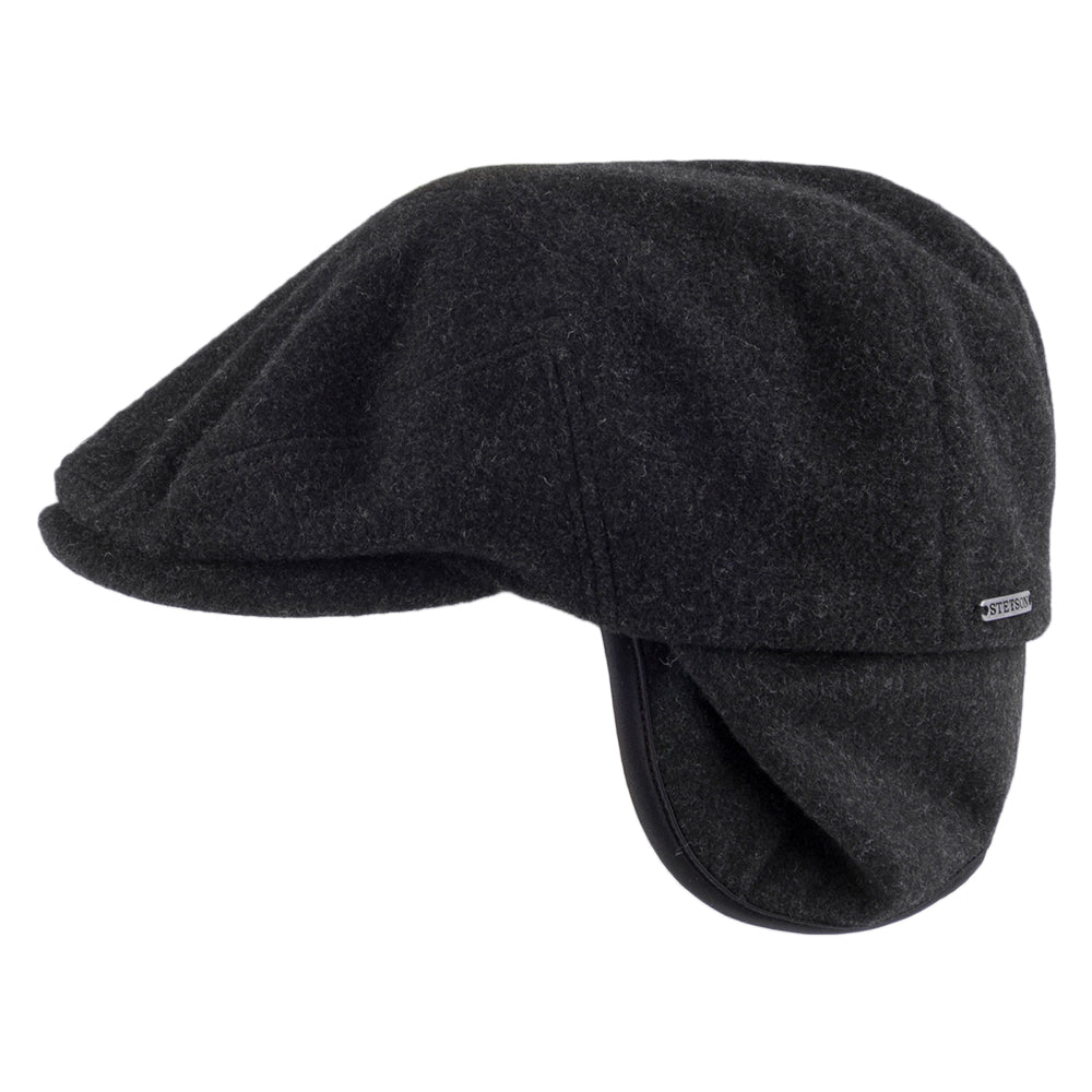 Stetson Hats Kent Wool-Cashmere Flat Cap With Earflaps - Charcoal