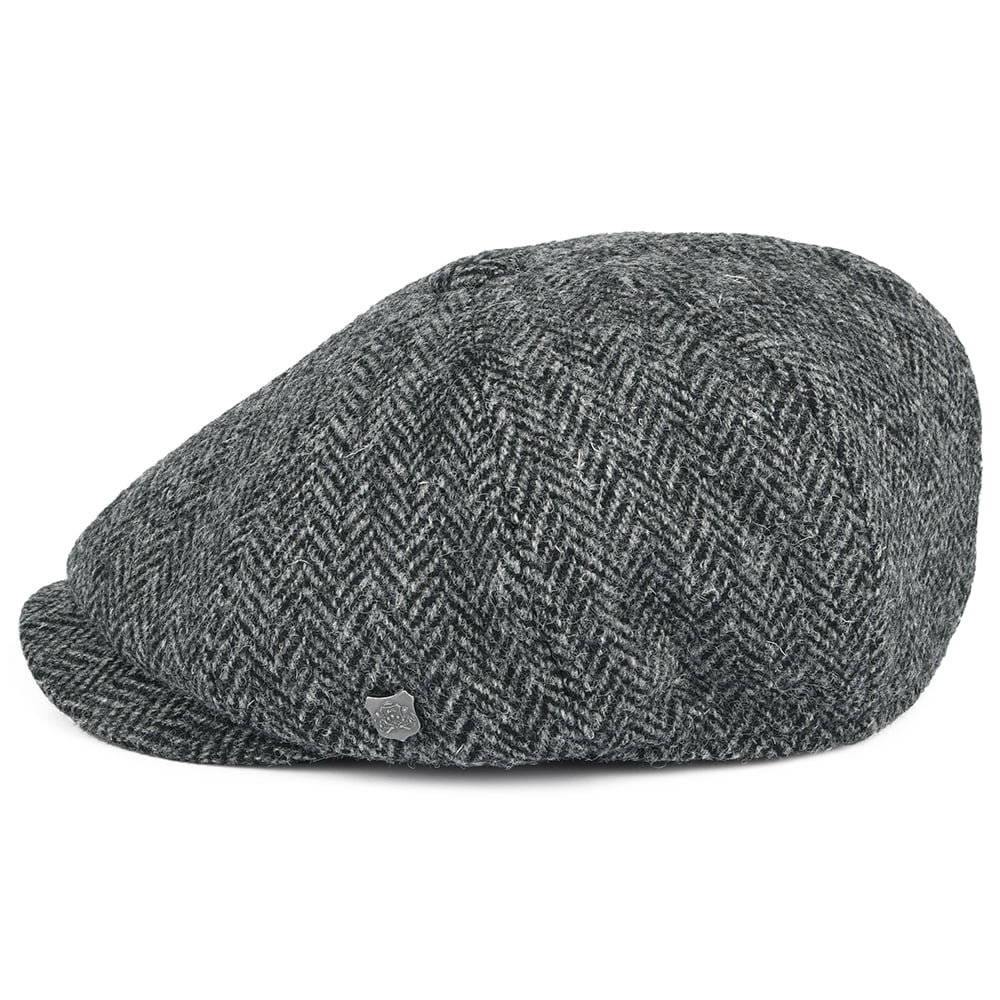 Failsworth Hats Harris Tweed Herringbone Carloway Newsboy Cap - Charcoal