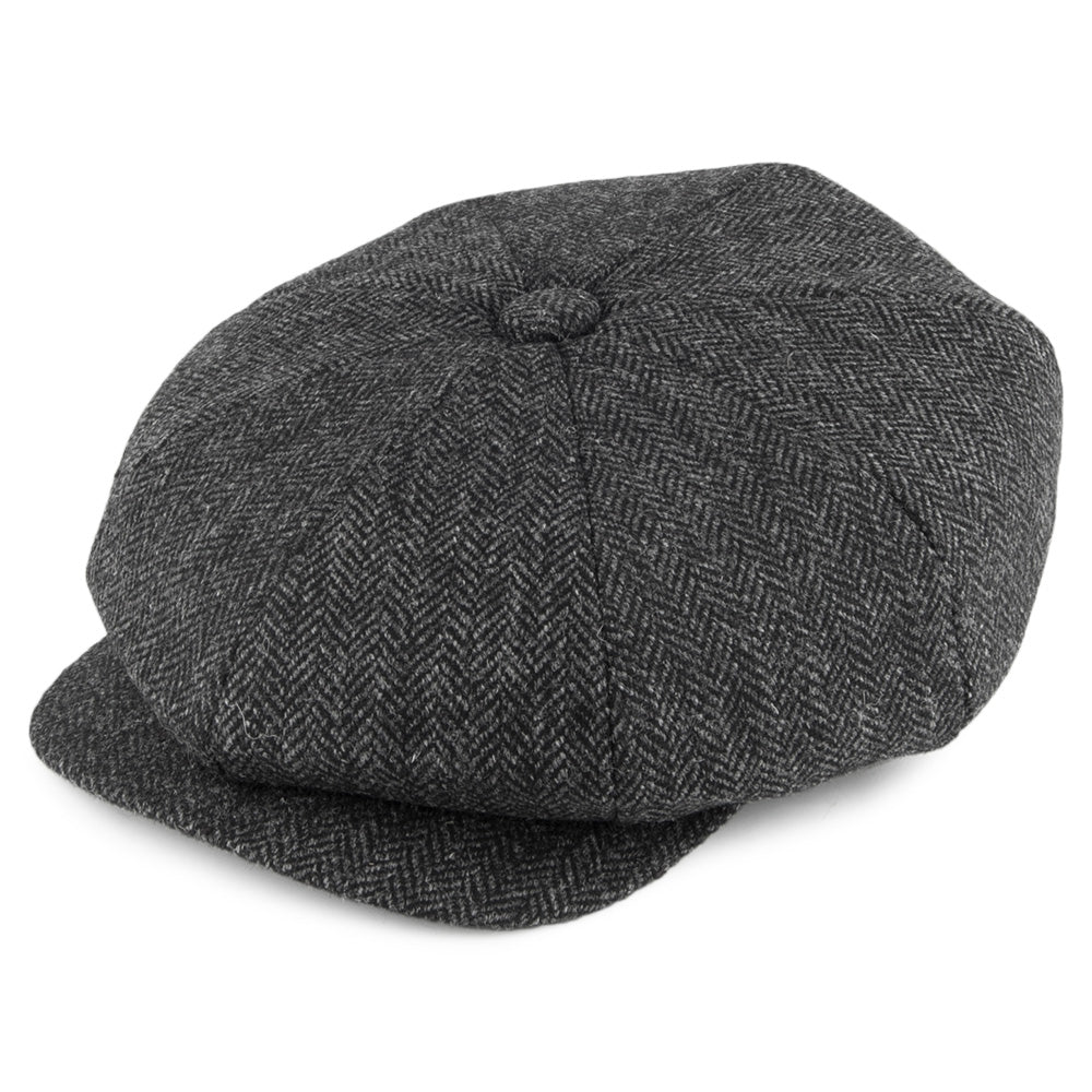 Christys Hats Country Tweed Herringbone Newsboy Cap - Charcoal